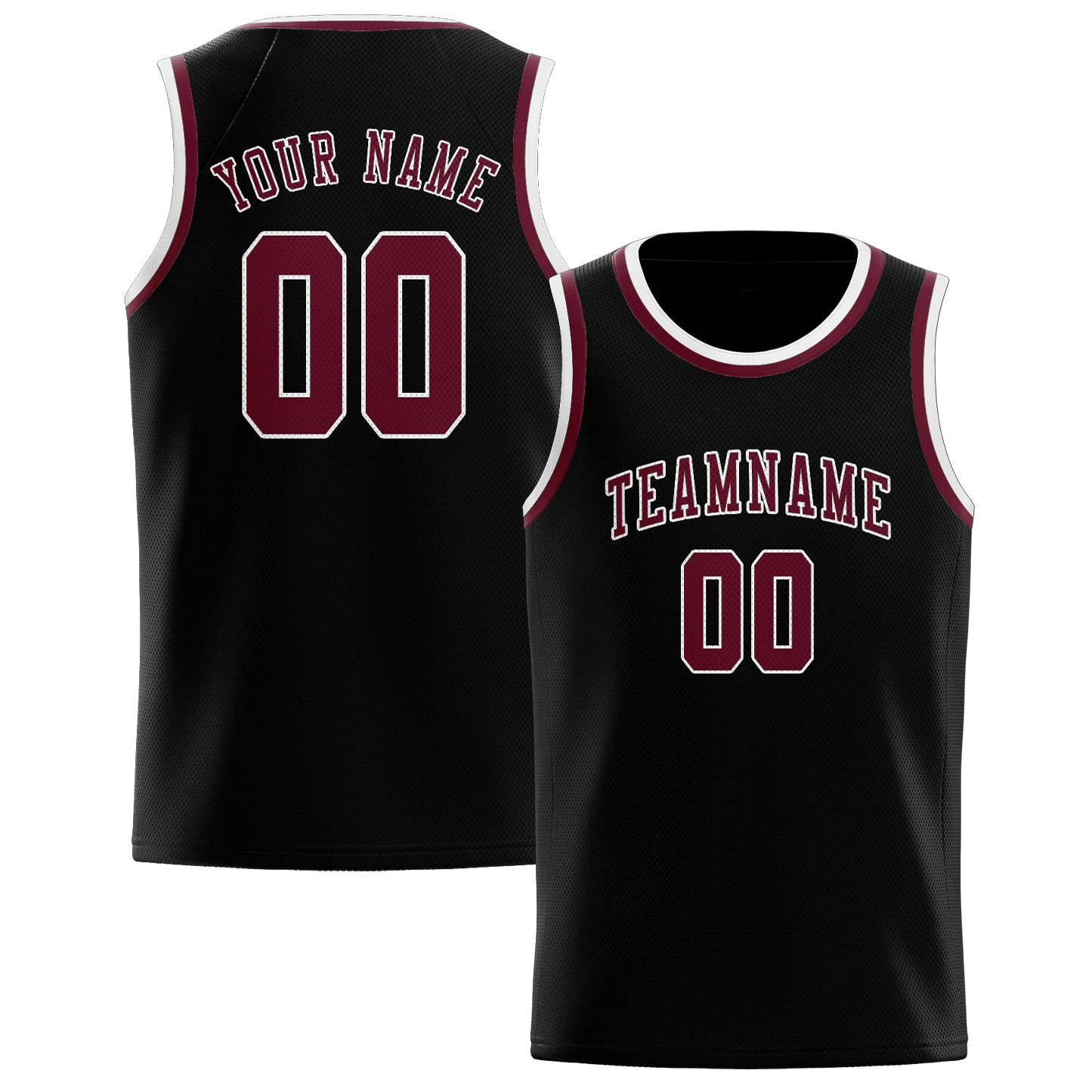 Maillot de basketball personnalisé noir et rouge cramoisi