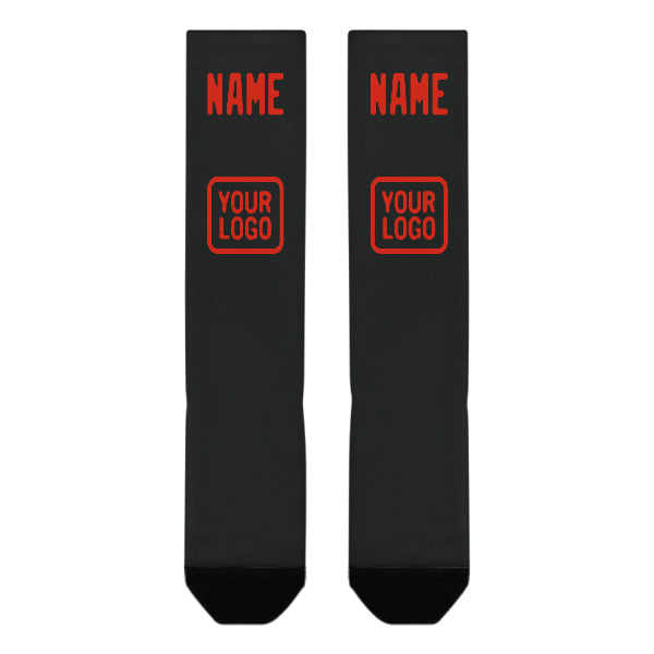 Chaussettes hautes personnalisées noires, oranges et rouges