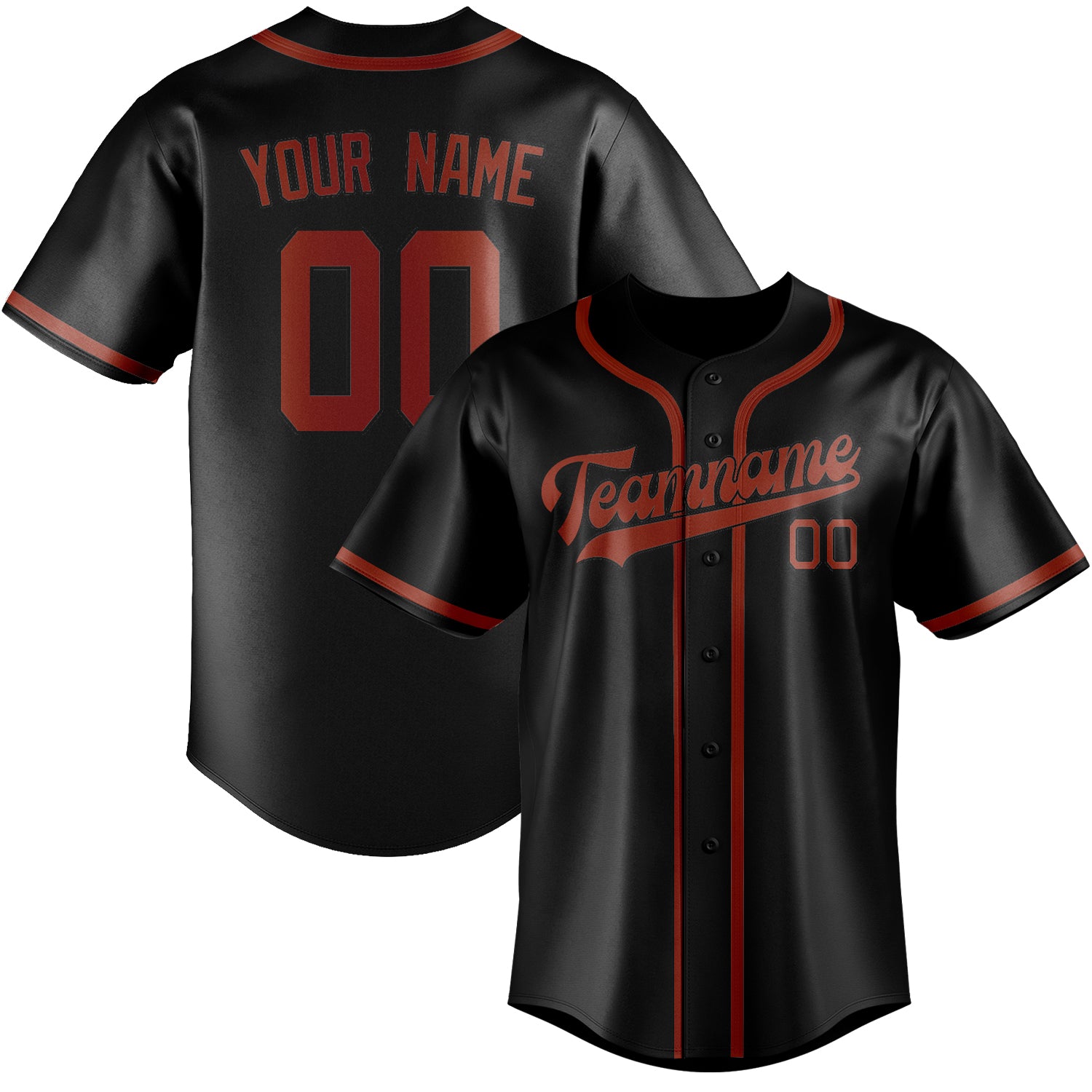 Maillot de baseball personnalisé noir corail et rouge
