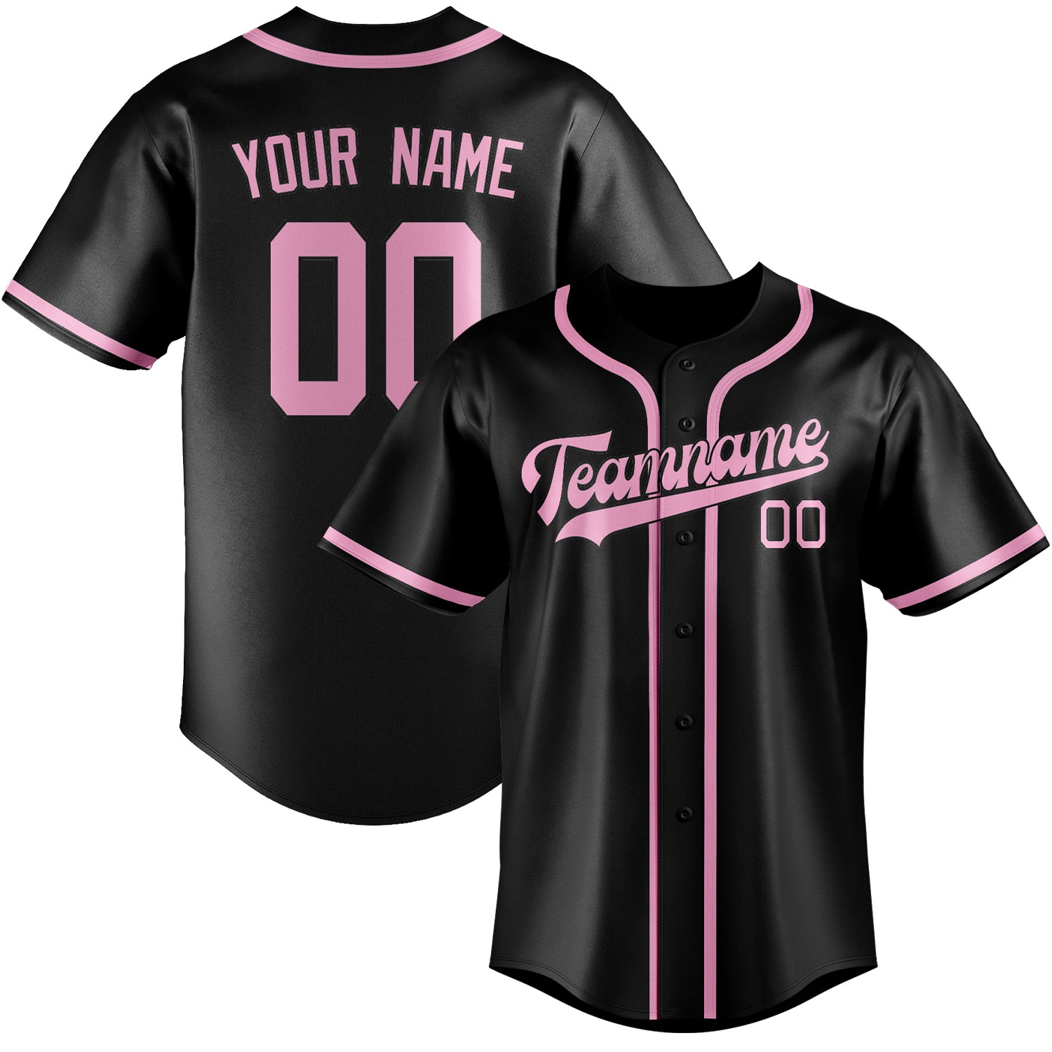 Maillot de baseball personnalisé noir et rose clair