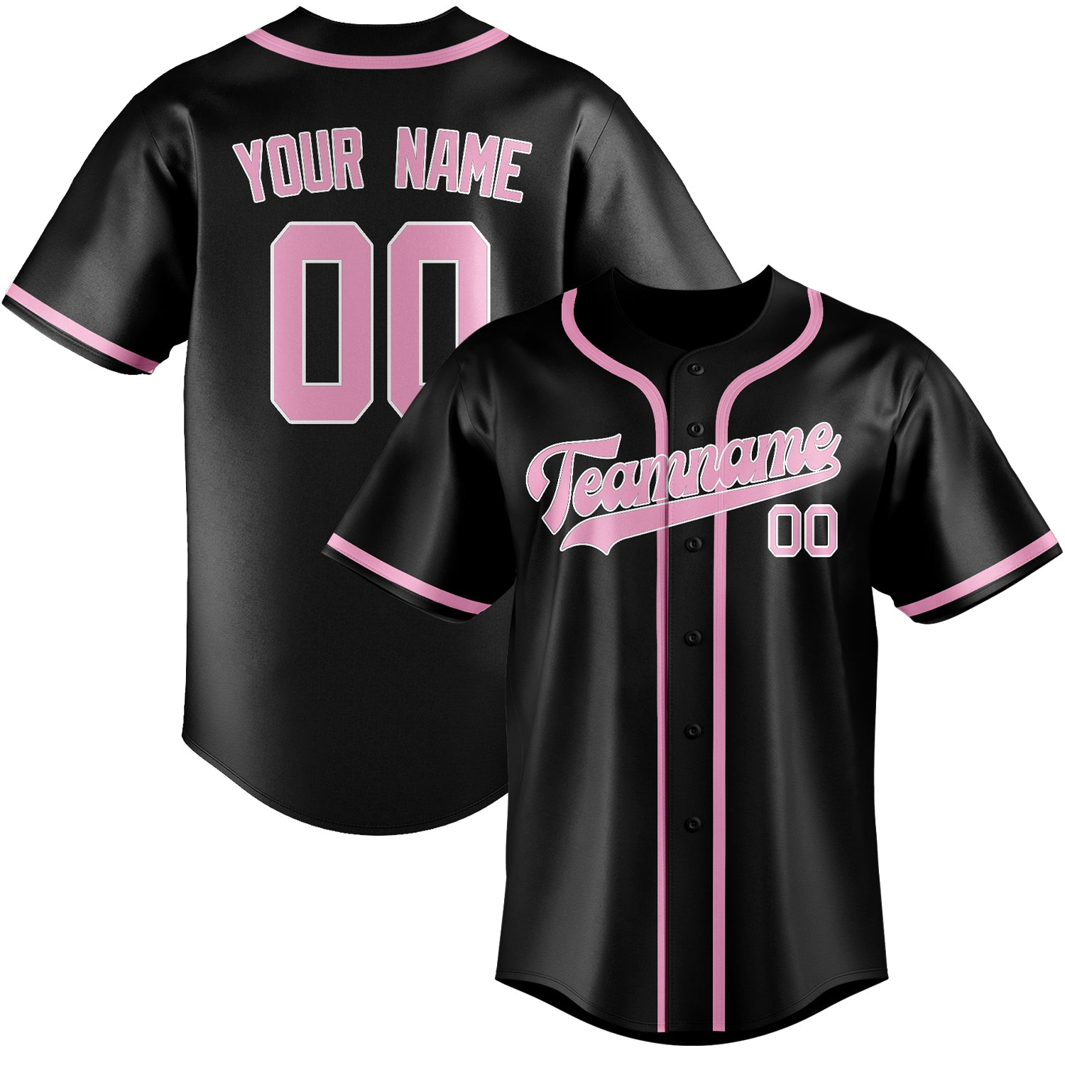 Maillot de baseball personnalisé noir et rose clair