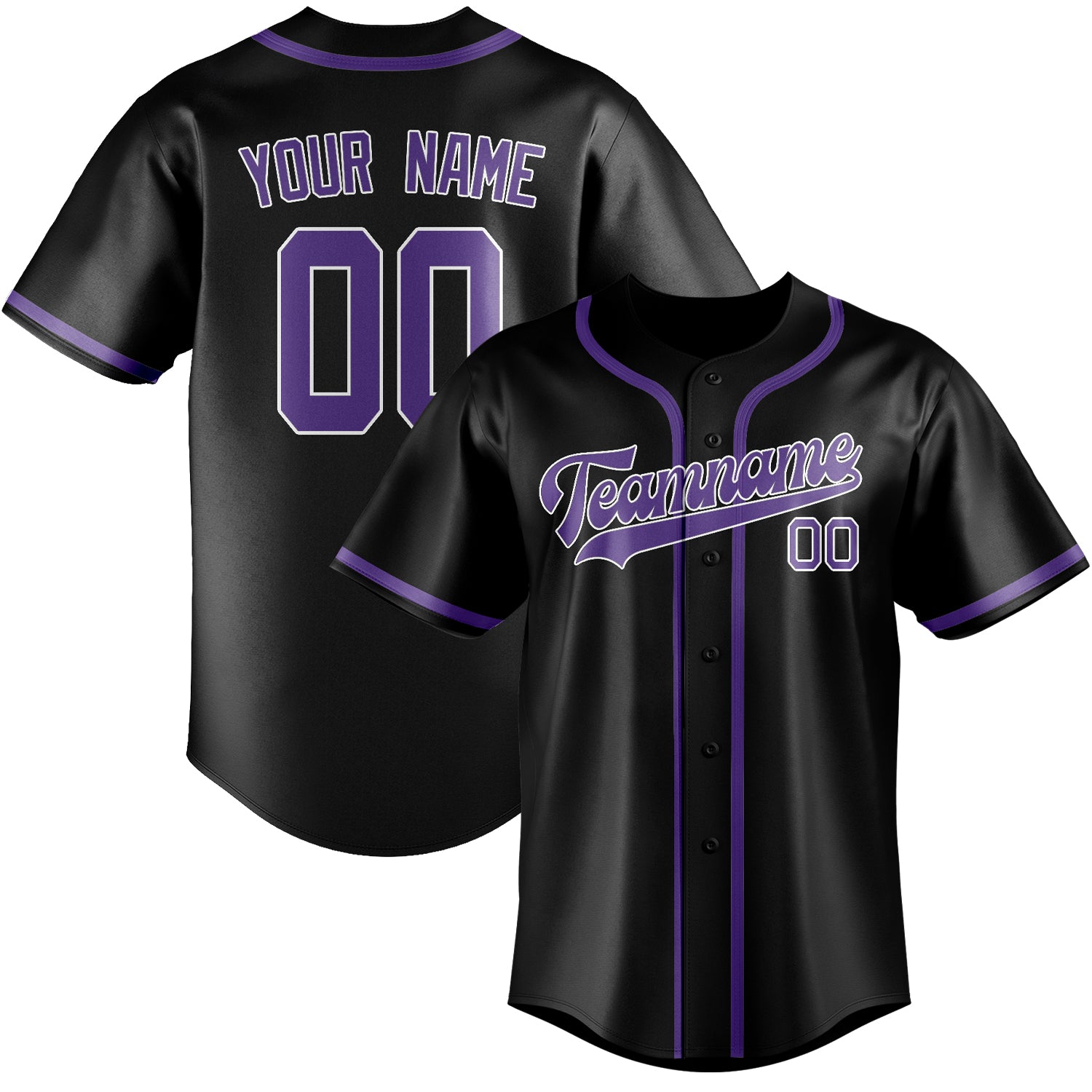 Maillot de baseball personnalisé noir et violet clair
