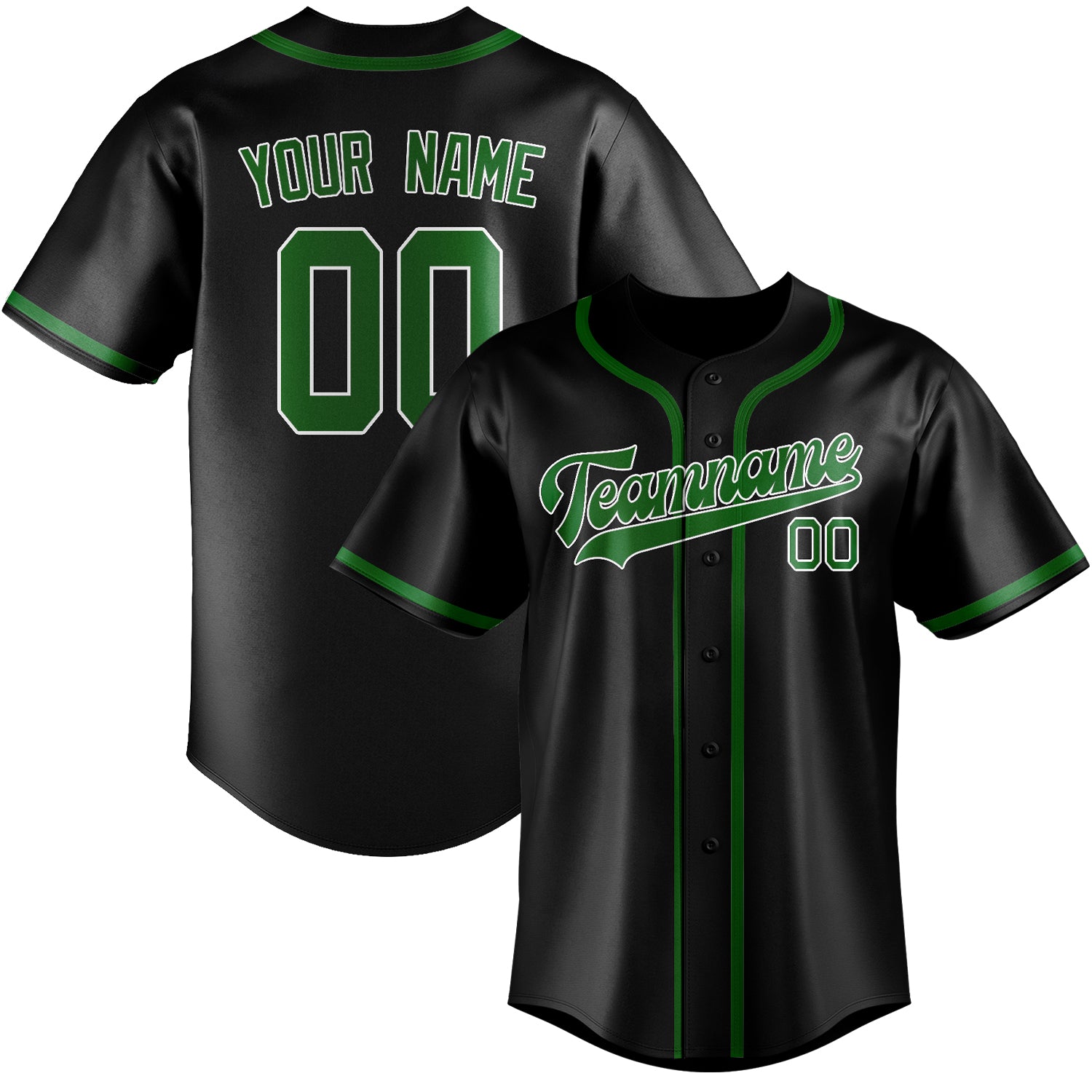 Maillot de baseball personnalisé noir et vert émeraude