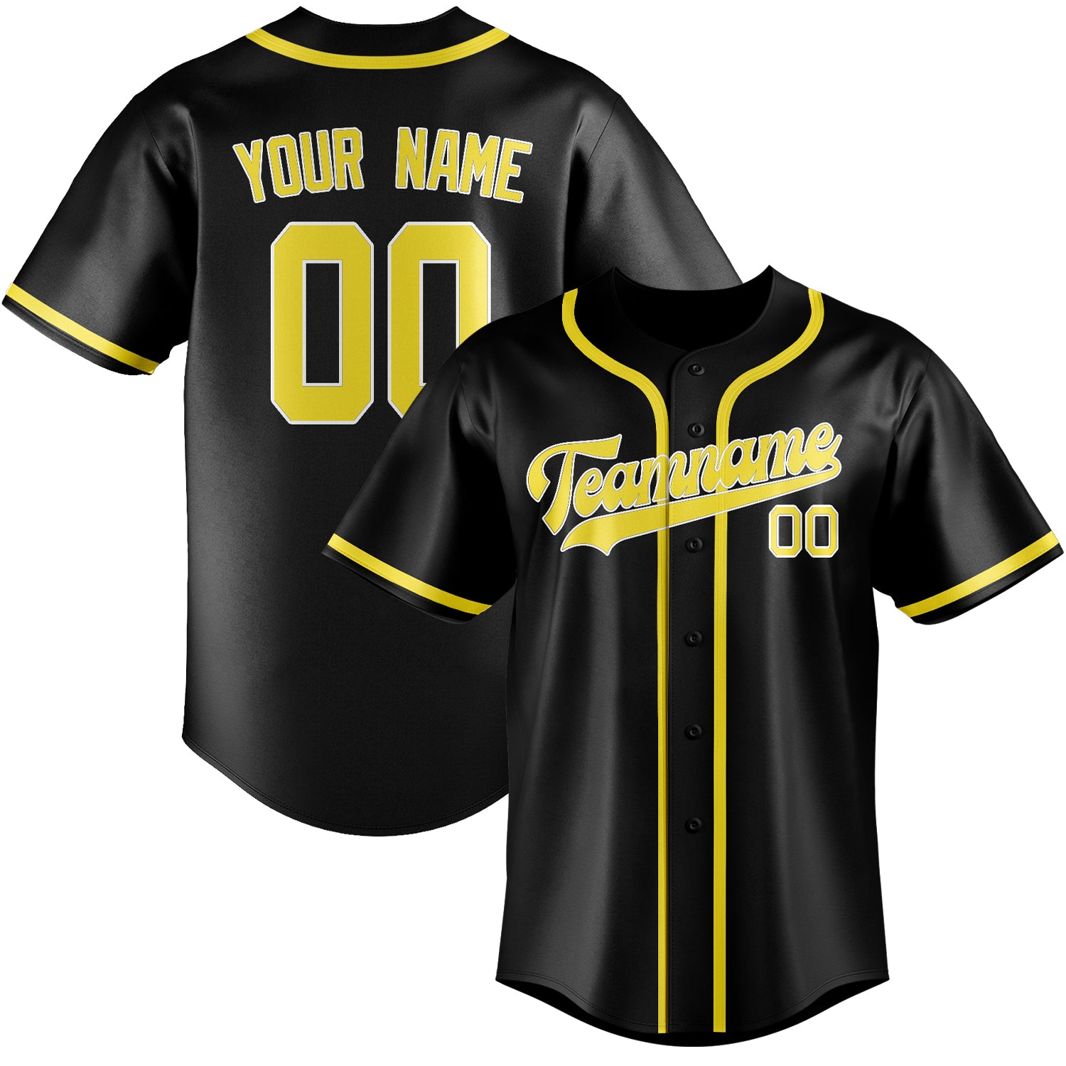 Maillot de baseball personnalisé noir et jaune clair