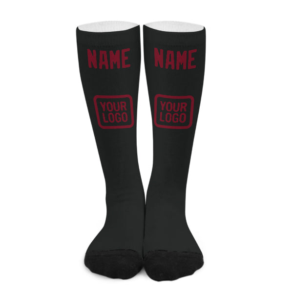 Chaussettes hautes personnalisées noires et rouges cramoisies