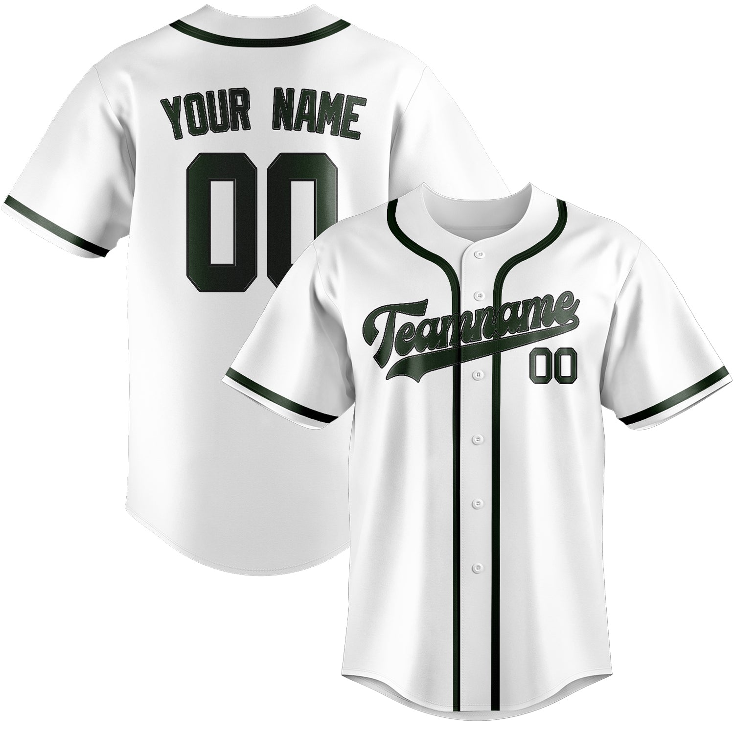 Maillot de baseball personnalisé blanc et vert foncé