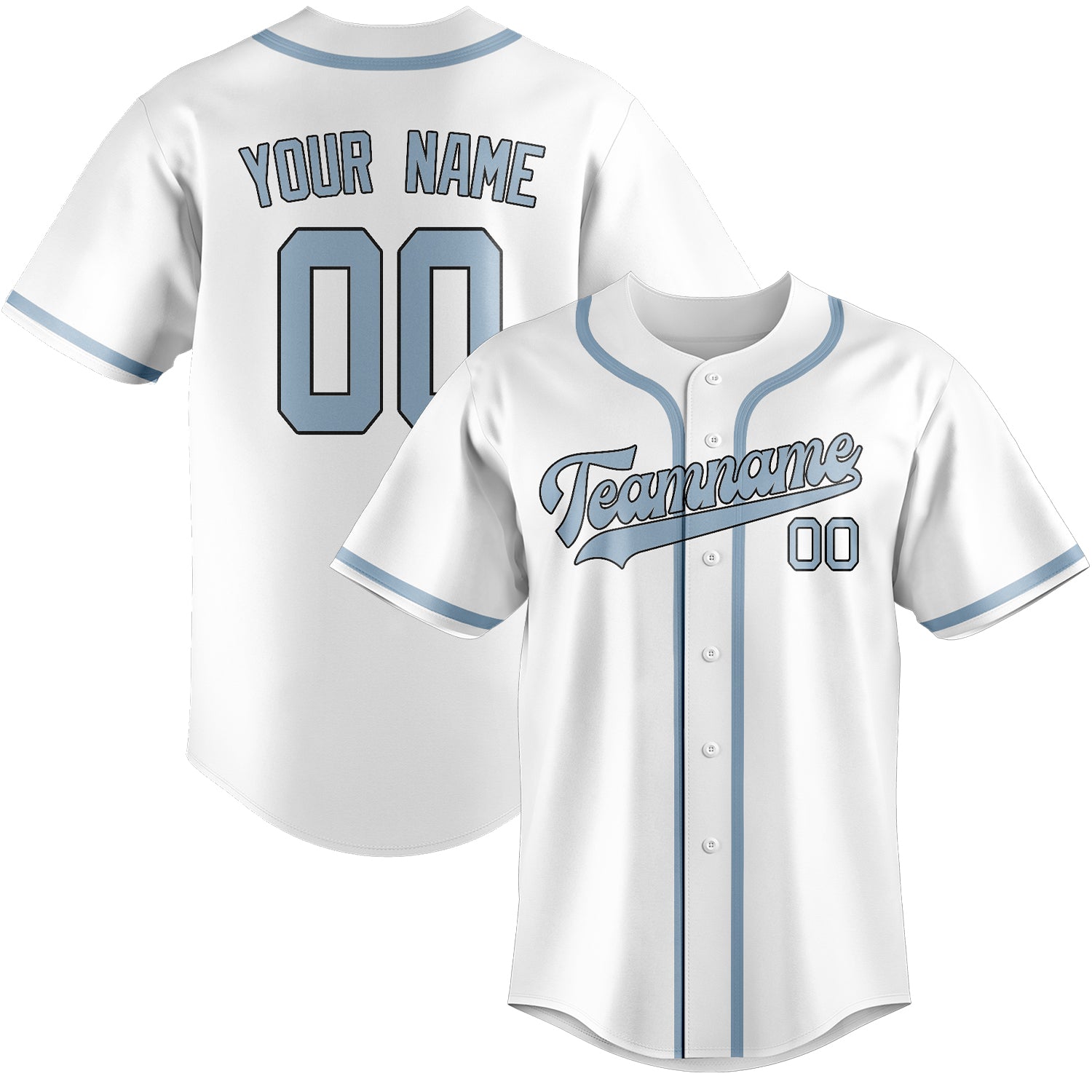 Maillot de baseball personnalisé blanc et bleu clair