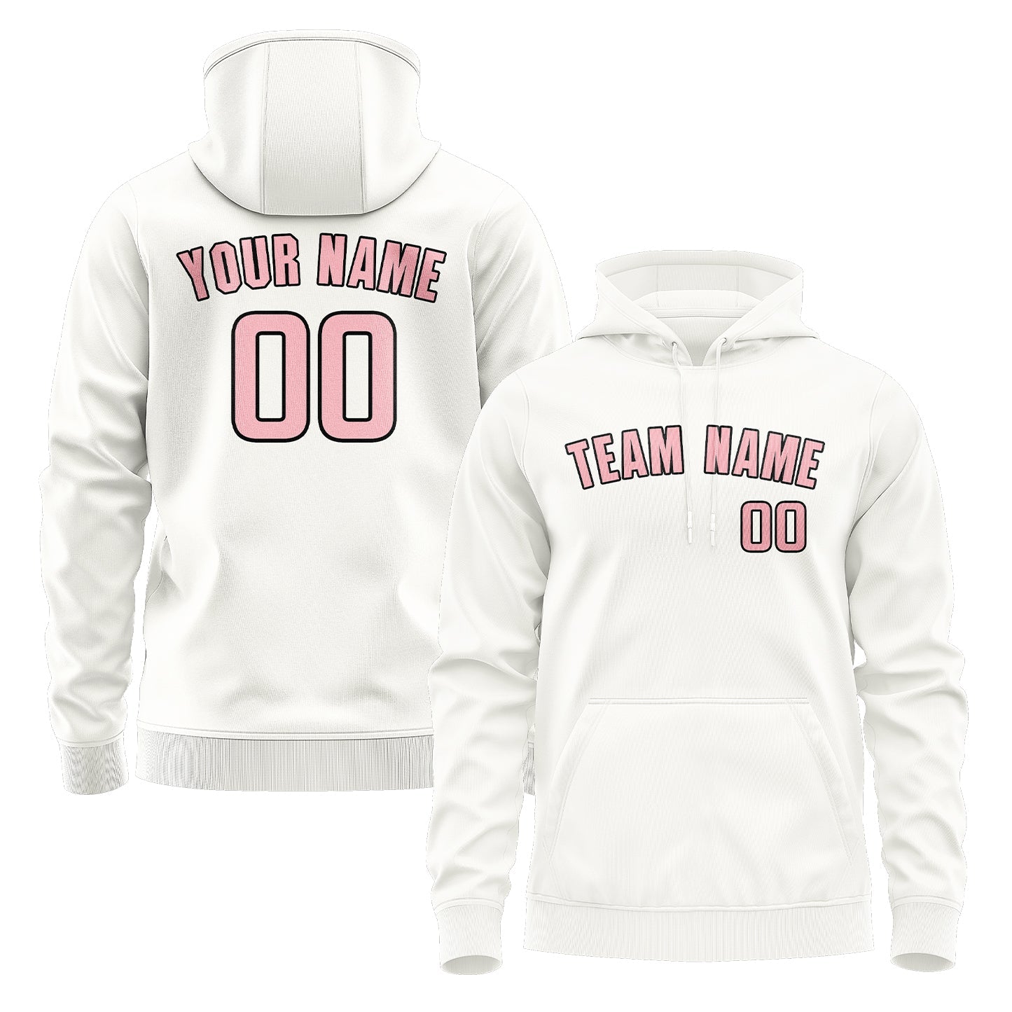 Sweat à capuche blanc et rose clair personnalisé 