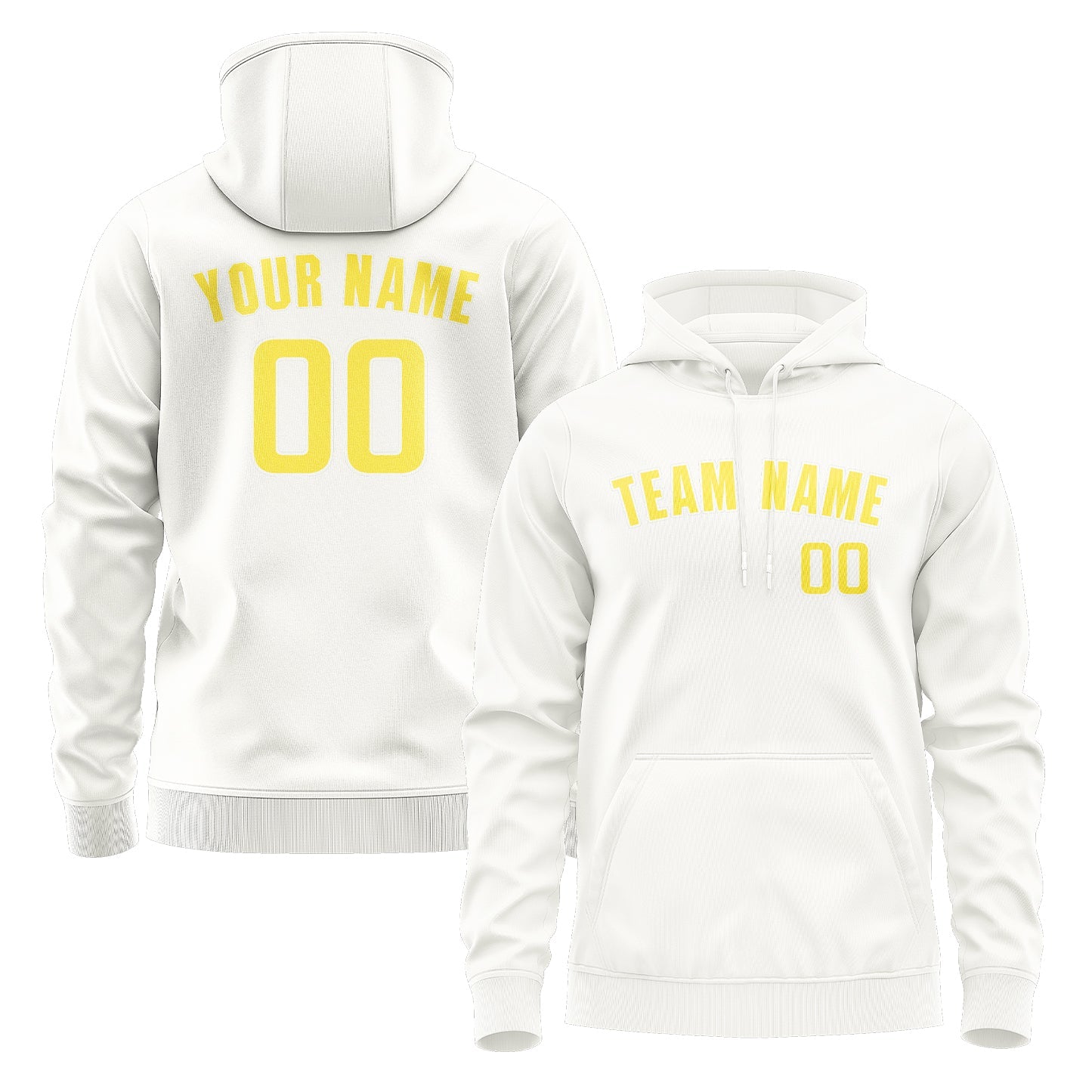 Sweat à capuche blanc et jaune clair personnalisé 