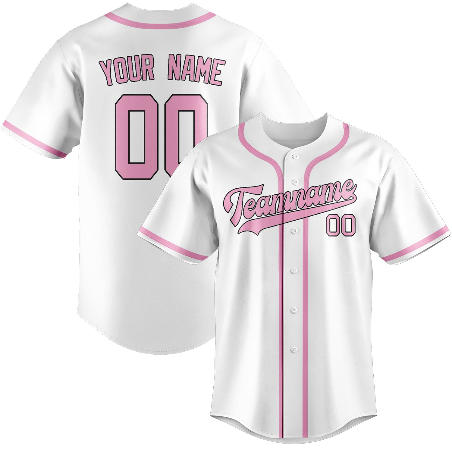 Maillot de baseball personnalisé blanc et rose clair