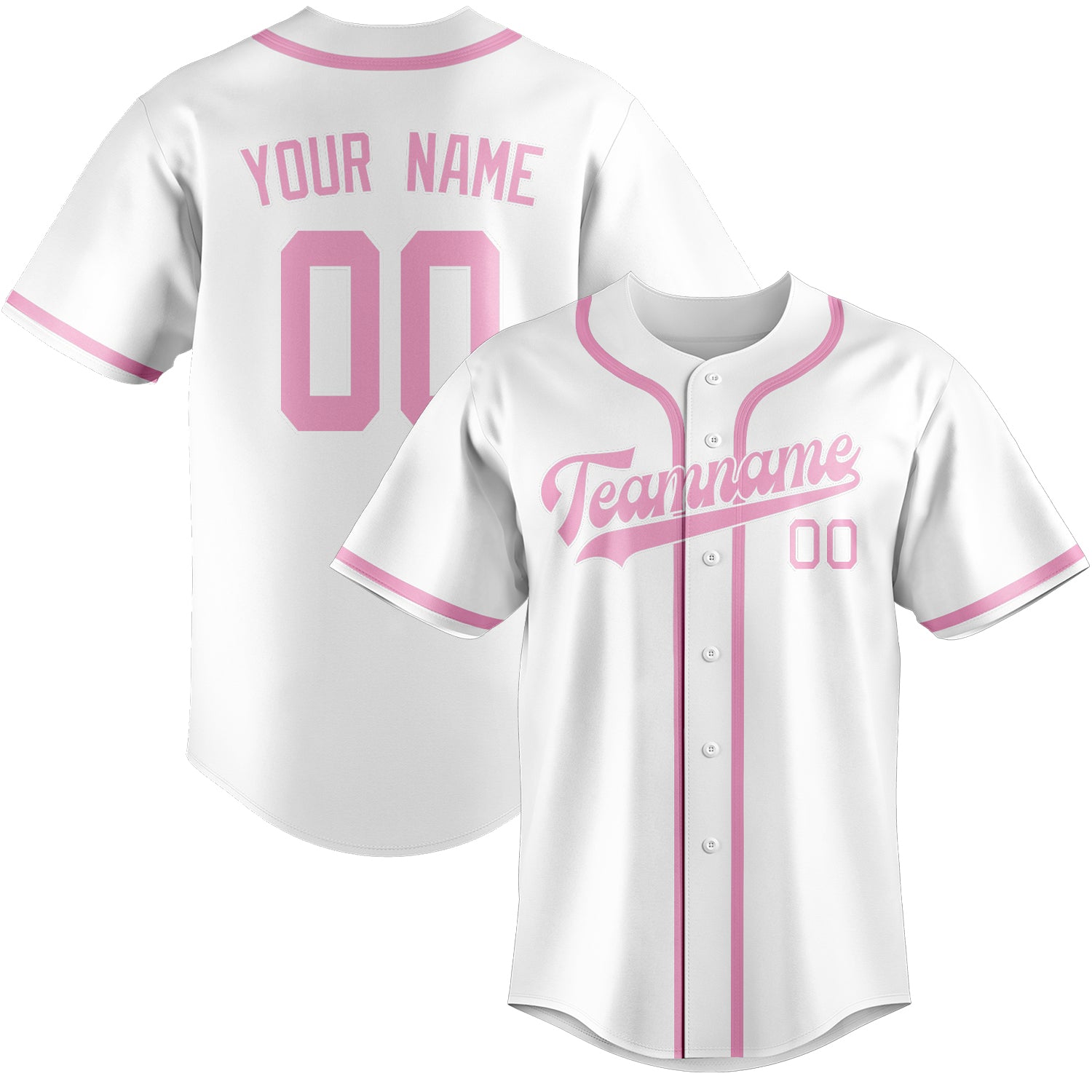 Maillot de baseball personnalisé blanc et rose clair