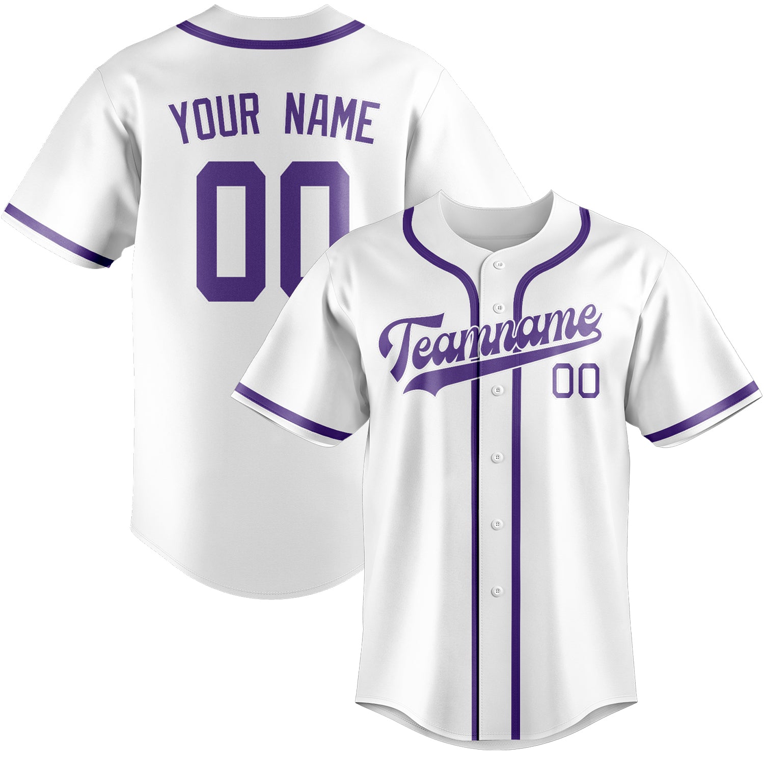 Maillot de baseball personnalisé blanc et violet clair