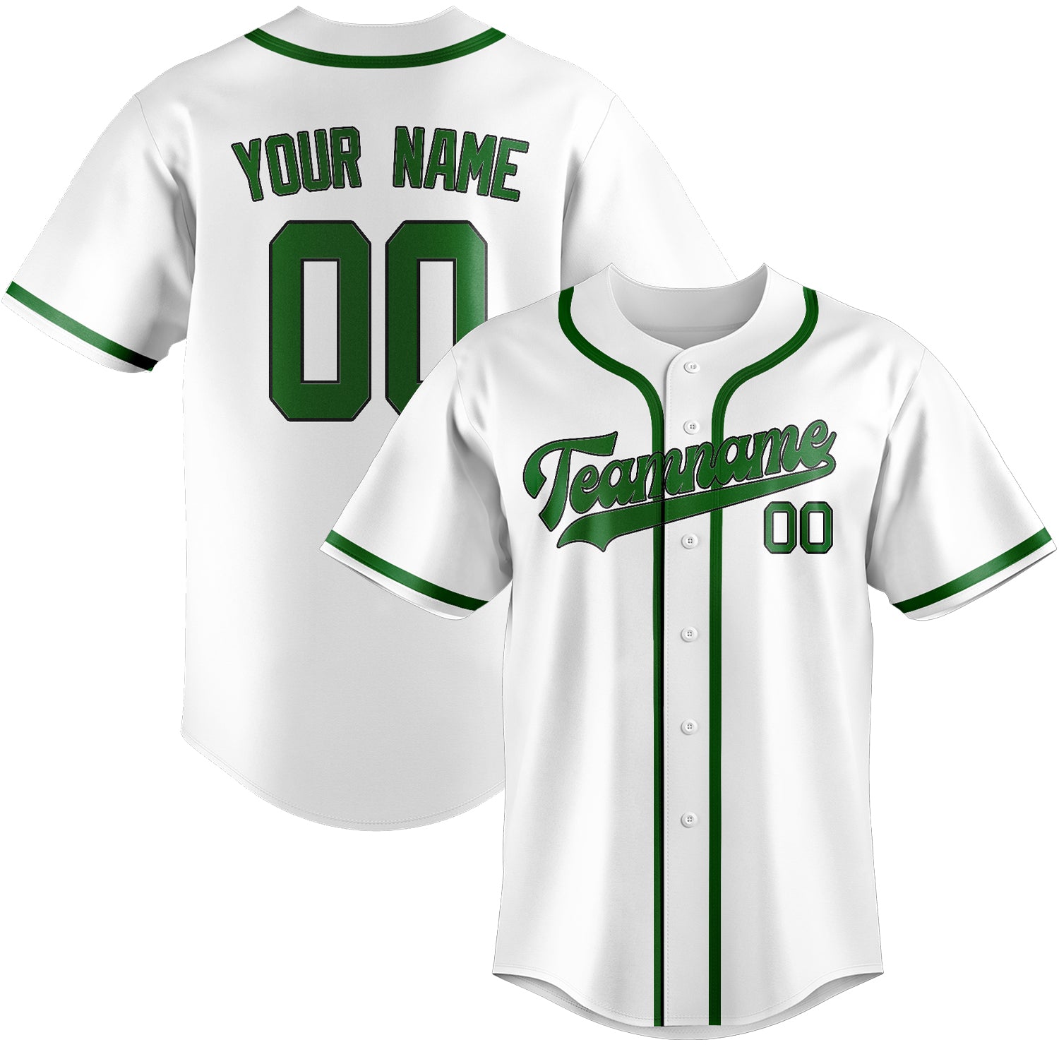 Maillot de baseball personnalisé blanc et vert émeraude