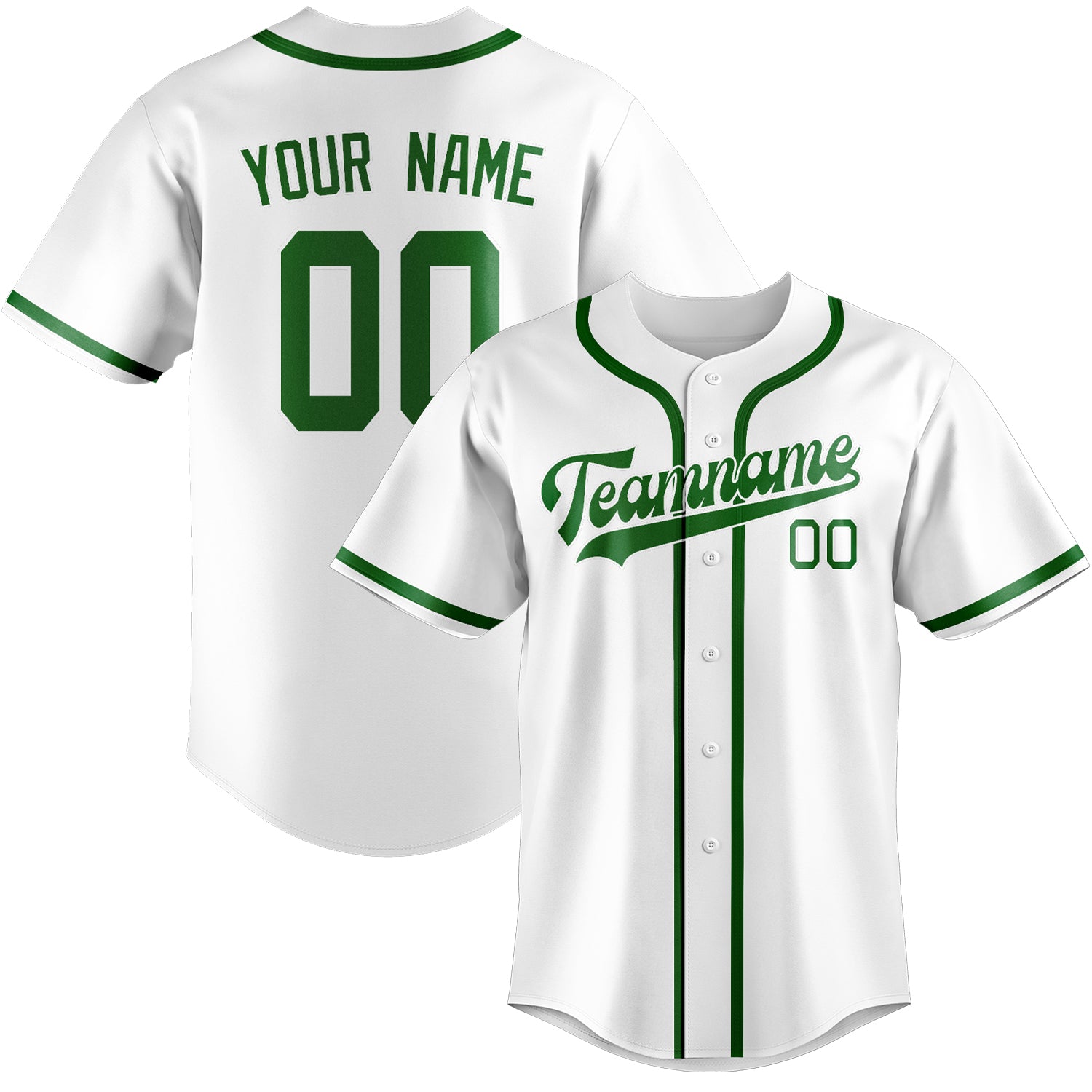Maillot de baseball personnalisé blanc et vert émeraude