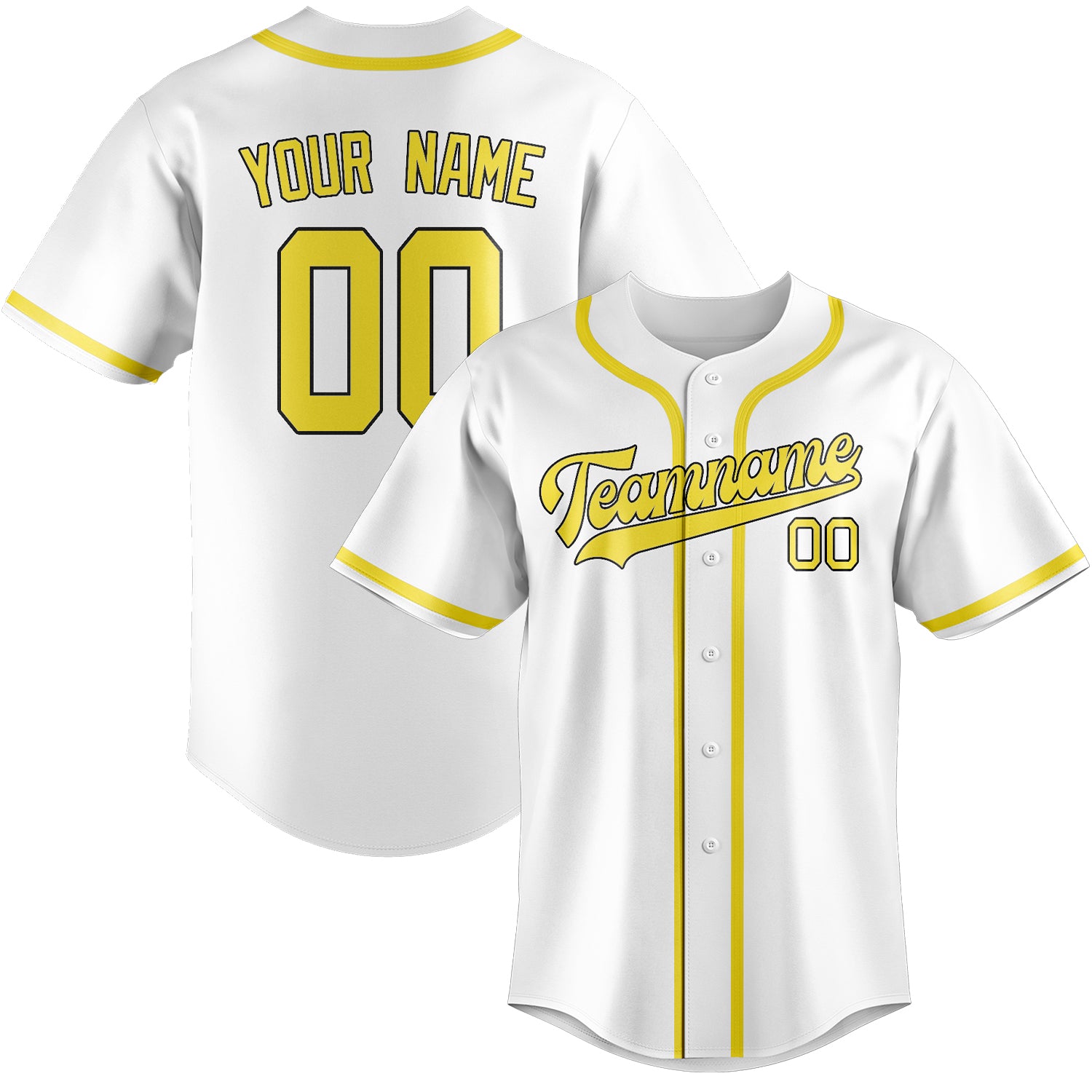 Maillot de baseball personnalisé blanc et jaune clair