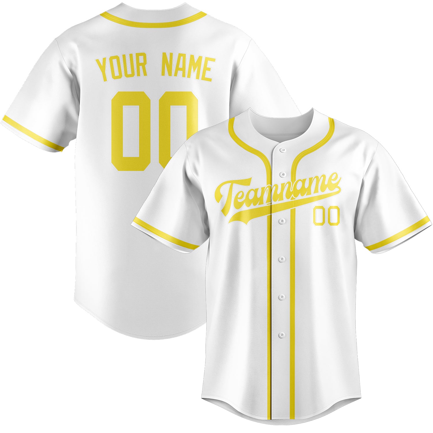 Maillot de baseball personnalisé blanc et jaune clair