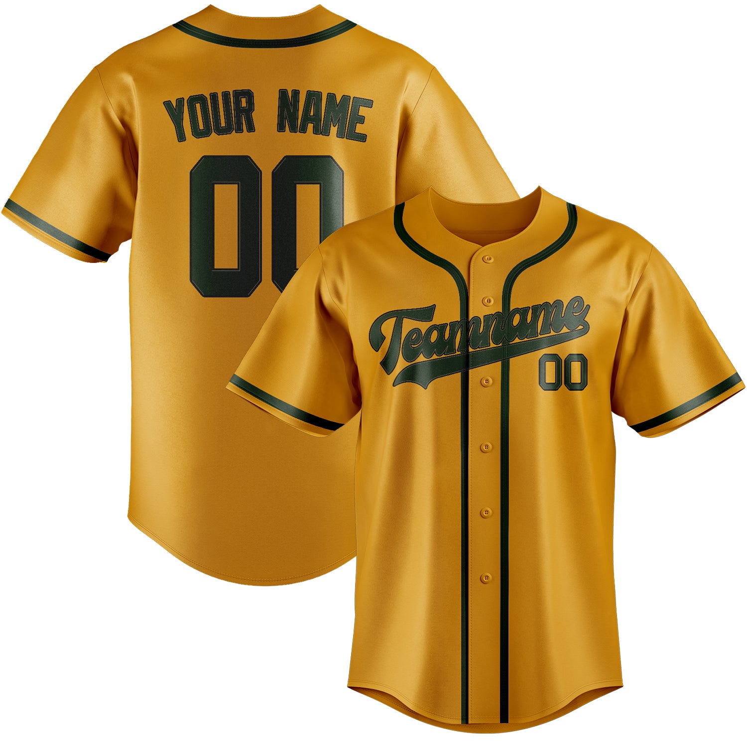 Maillot de baseball personnalisé jaune et vert foncé