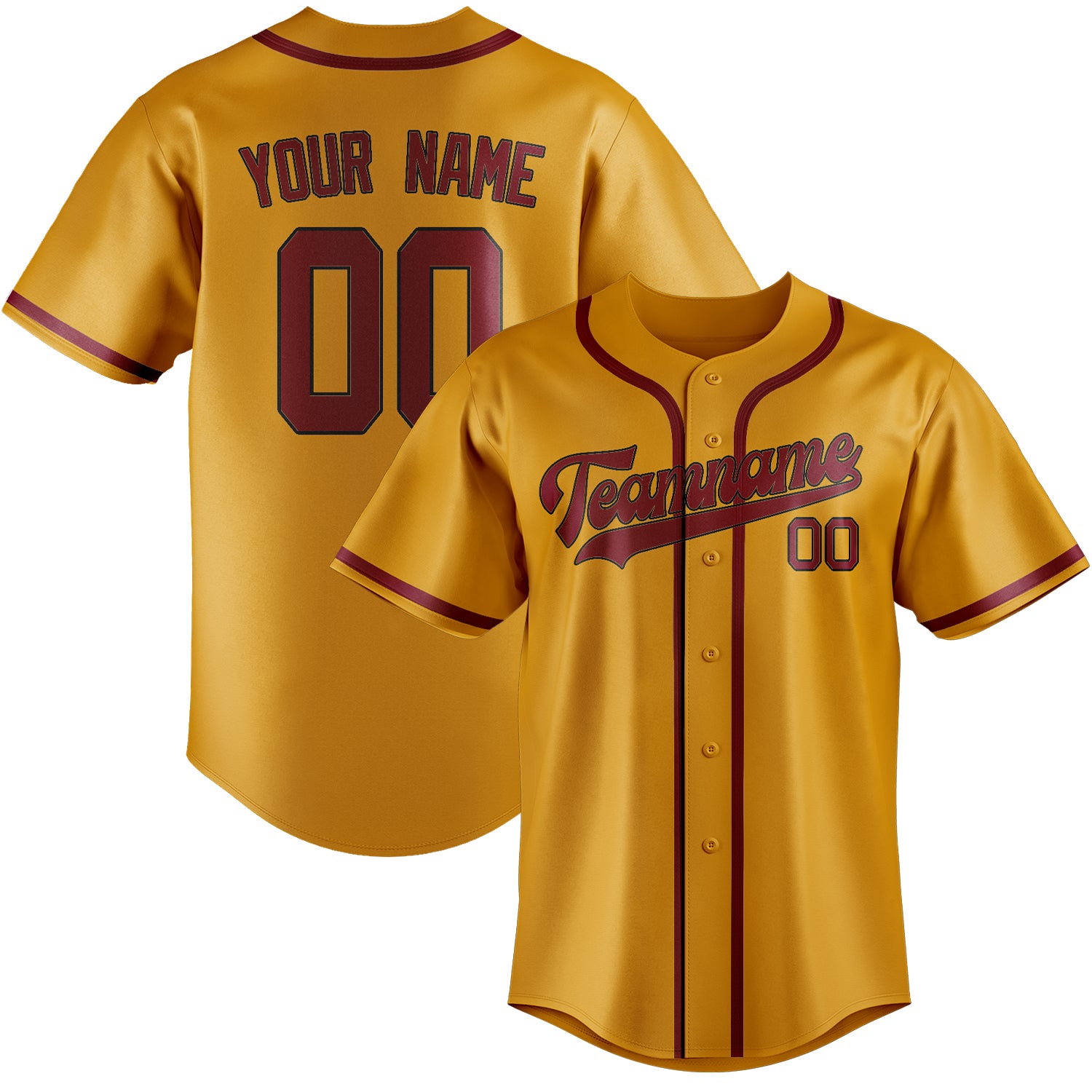Maillot de baseball personnalisé jaune cramoisi et rouge