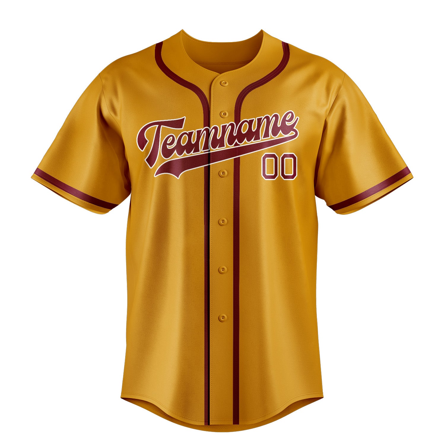 Maillot de baseball personnalisé jaune cramoisi et rouge