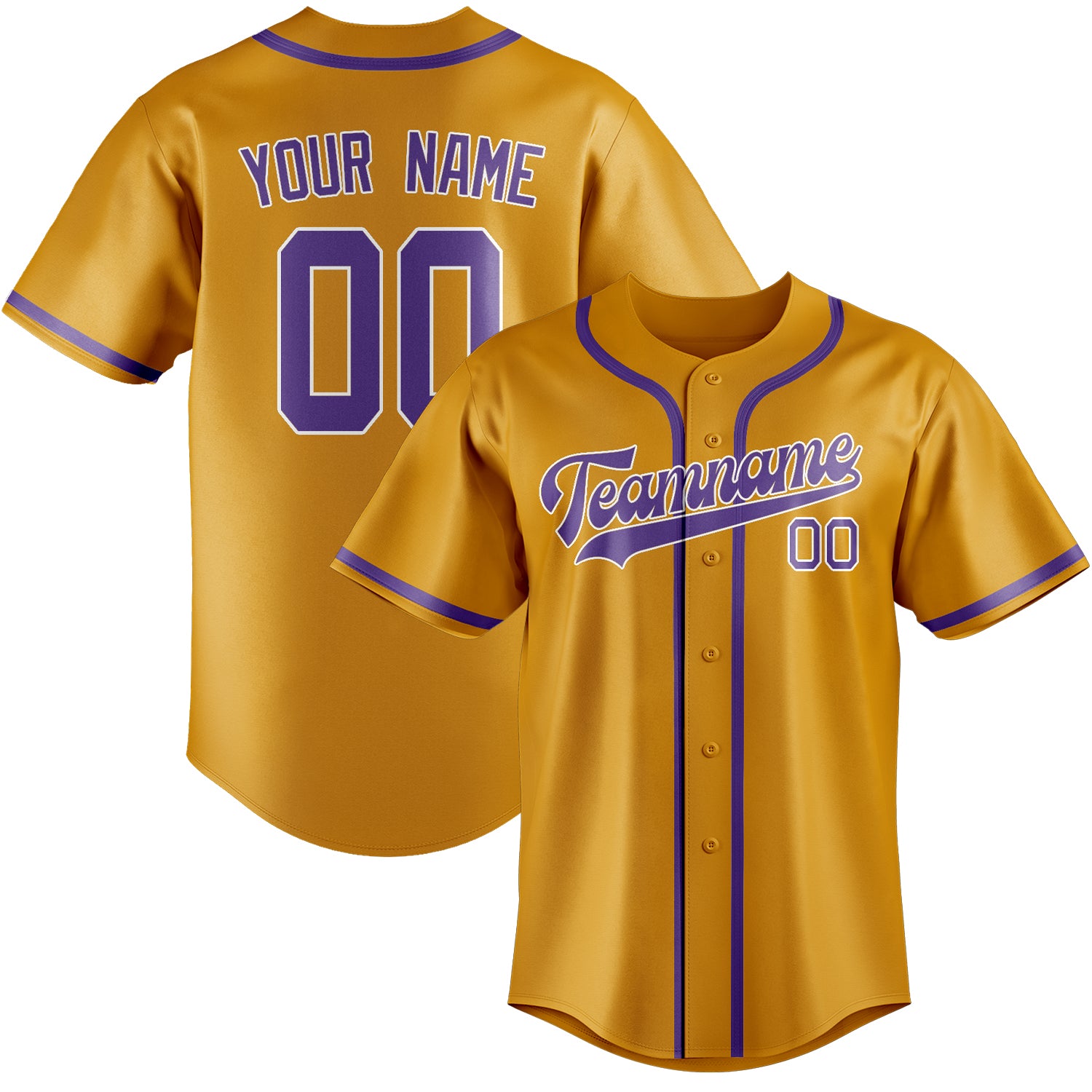 Maillot de baseball personnalisé jaune clair et violet