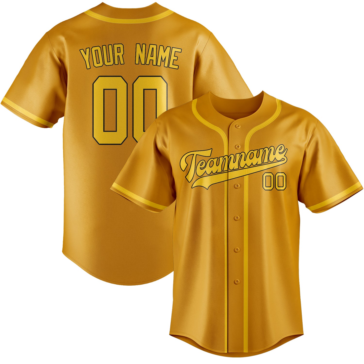 Maillot de baseball personnalisé jaune or