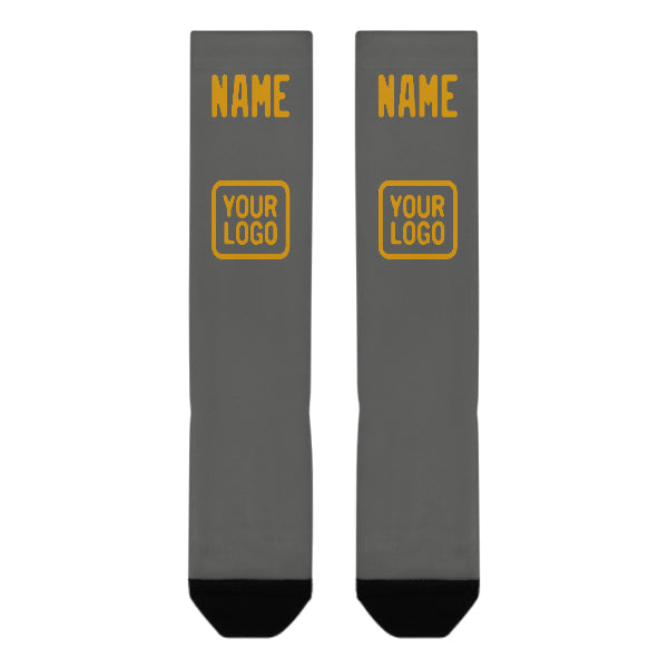 Chaussettes hautes personnalisées gris foncé et jaune