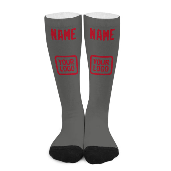Chaussettes hautes personnalisées gris foncé et rouges