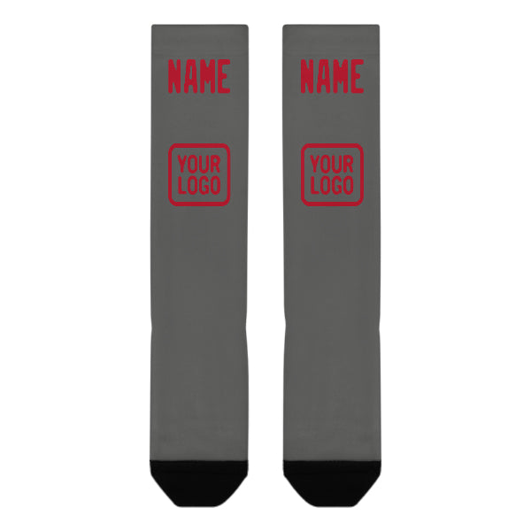 Chaussettes hautes personnalisées gris foncé et rouges