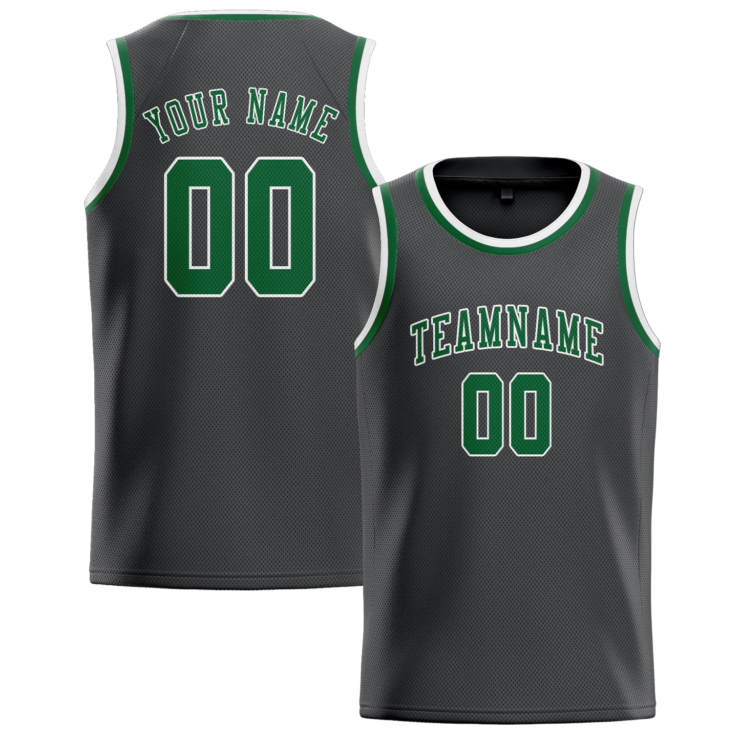 Maillot de basketball personnalisé gris foncé et vert