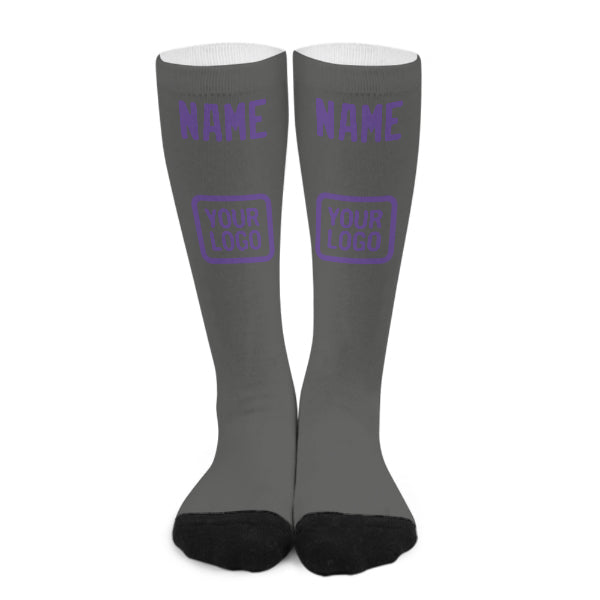 Chaussettes hautes personnalisées gris foncé et violet clair