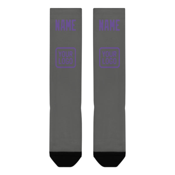 Chaussettes hautes personnalisées gris foncé et violet clair