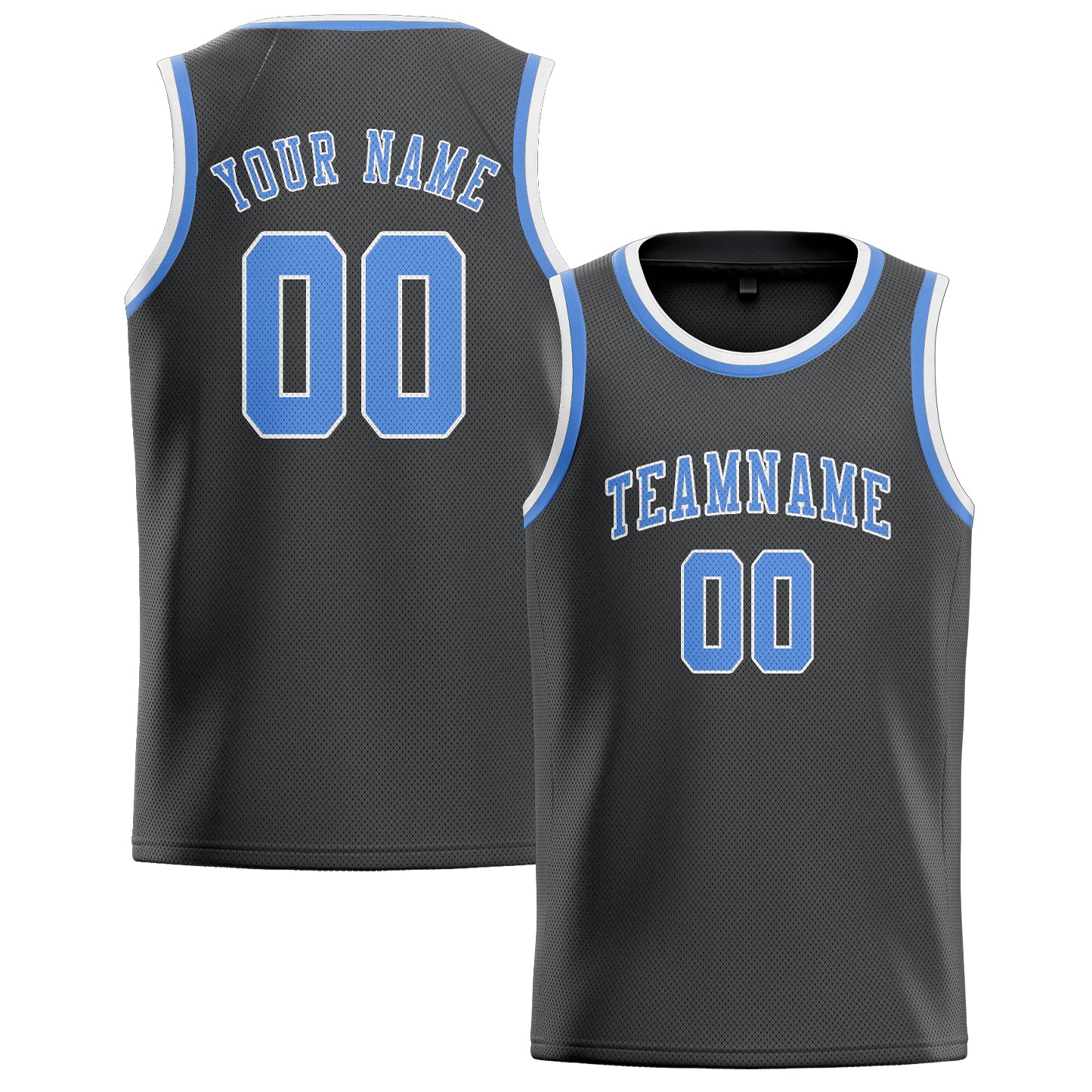 Maillot de basketball personnalisé gris foncé et bleu clair