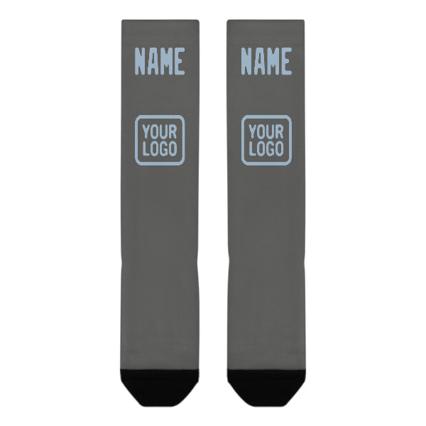 Chaussettes hautes personnalisées gris foncé et bleu clair