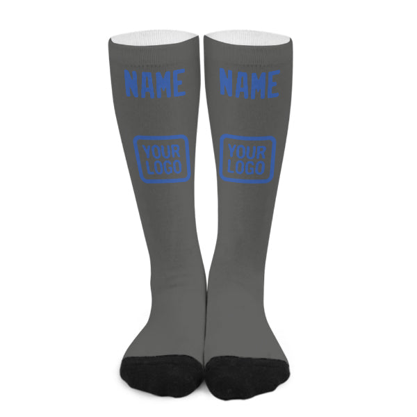 Chaussettes hautes personnalisées gris foncé et bleu ciel