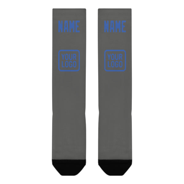 Chaussettes hautes personnalisées gris foncé et bleu ciel