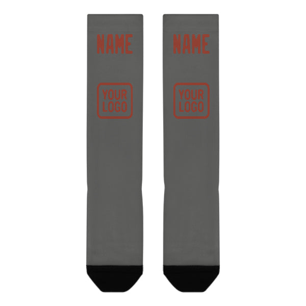 Chaussettes hautes personnalisées gris foncé et rouge corail