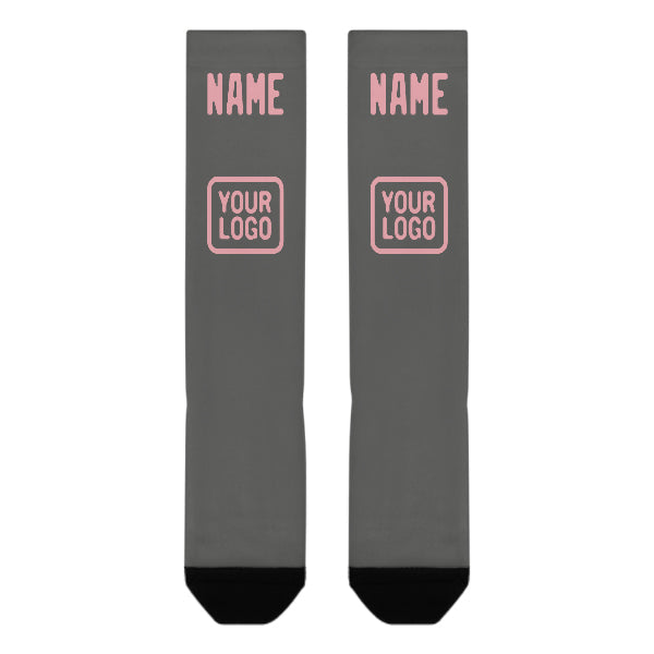 Chaussettes hautes personnalisées gris foncé et rose clair