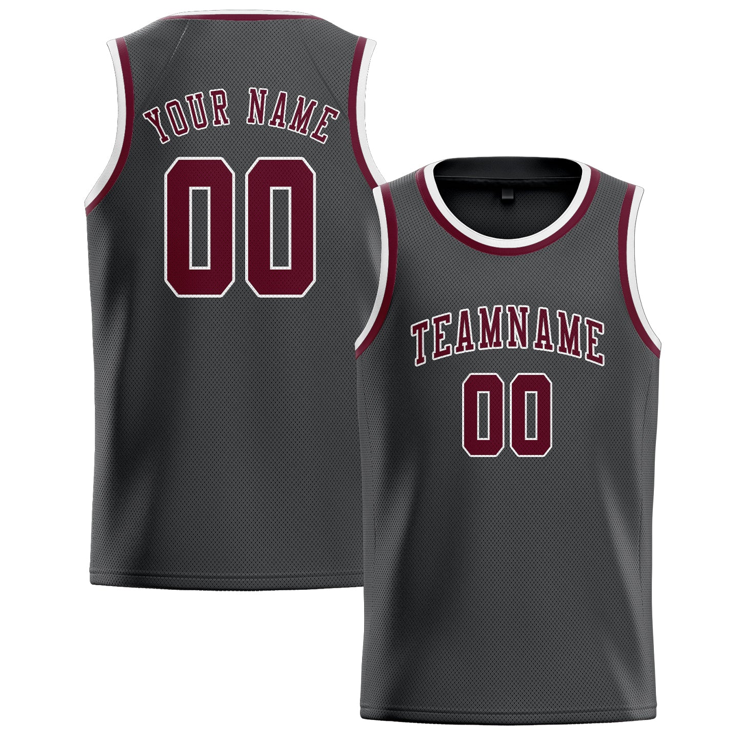Maillot de basketball personnalisé gris foncé et rouge cramoisi