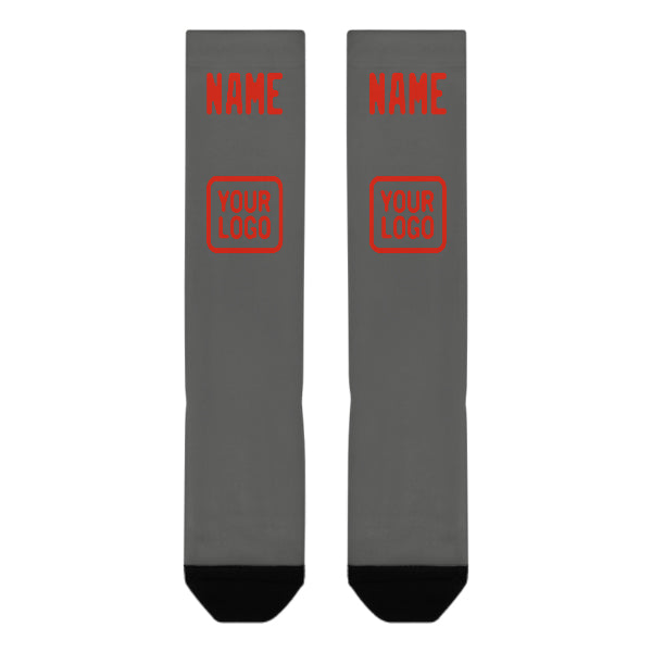 Chaussettes hautes personnalisées gris foncé, orange et rouge