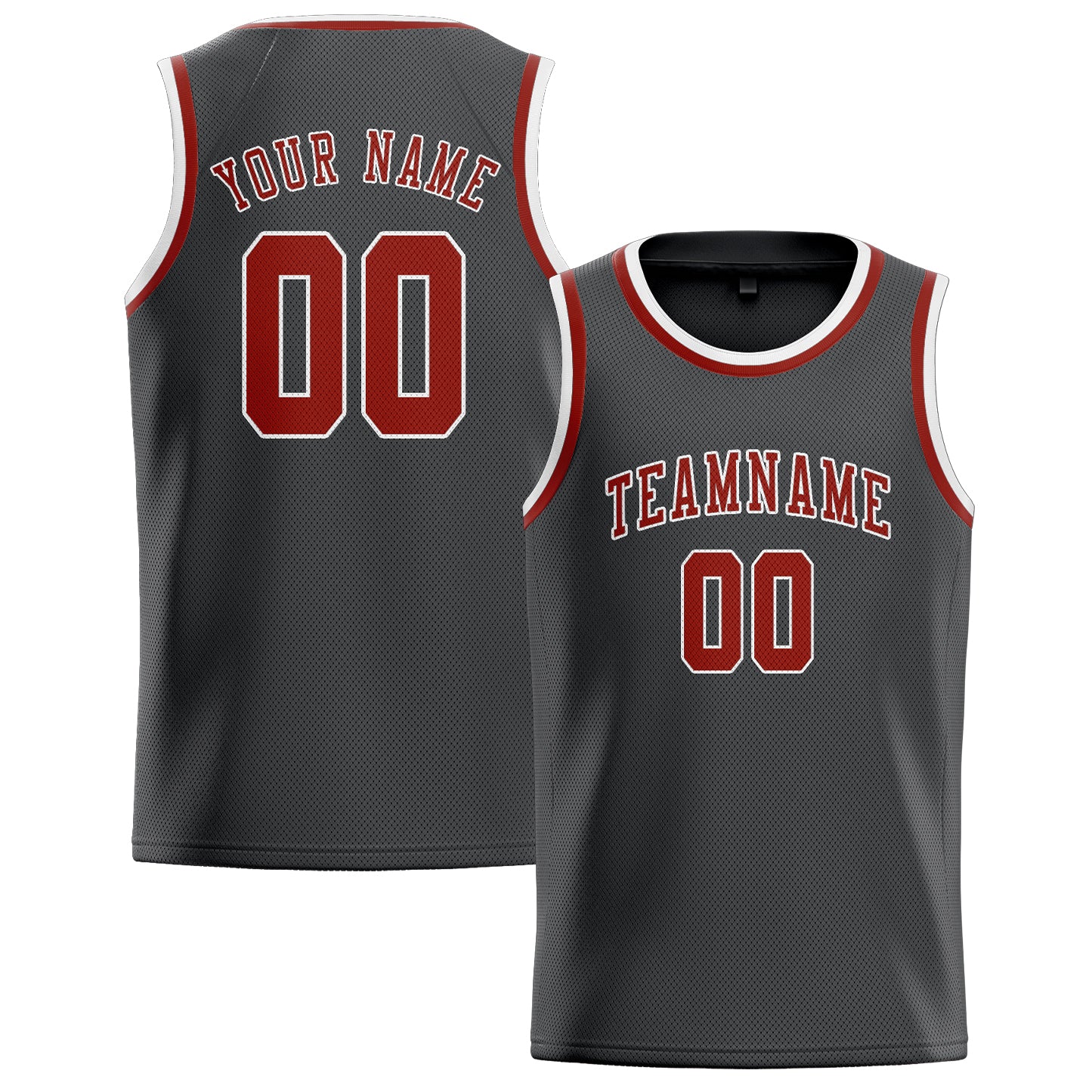 Maillot de basketball personnalisé gris foncé et rouge corail