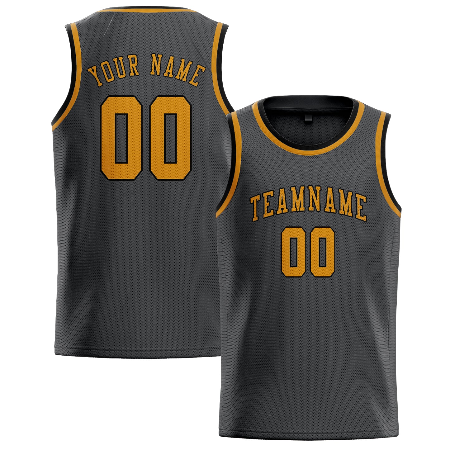 Maillot de basketball personnalisé gris foncé et jaune