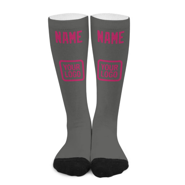 Chaussettes hautes personnalisées gris foncé et roses