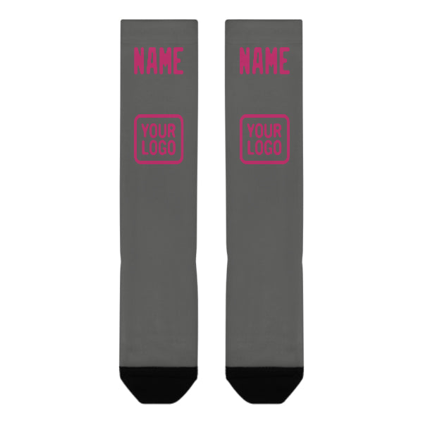 Chaussettes hautes personnalisées gris foncé et roses