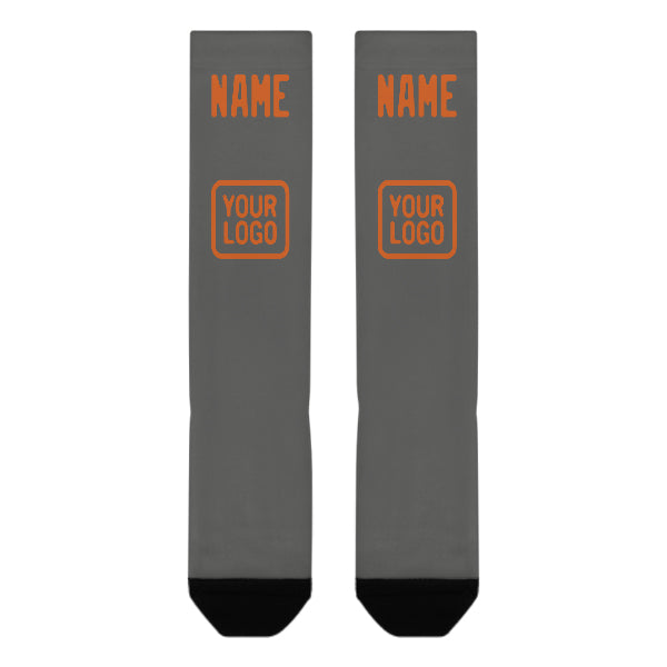 Chaussettes hautes personnalisées gris foncé et orange