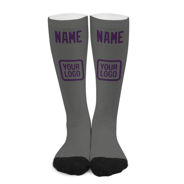 Chaussettes hautes personnalisées gris foncé et violettes