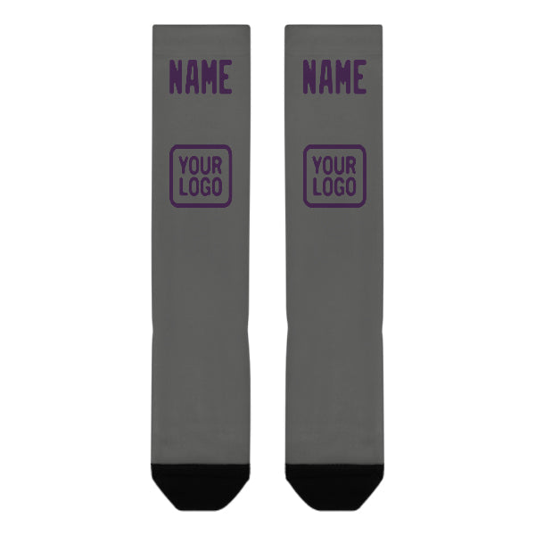 Chaussettes hautes personnalisées gris foncé et violettes