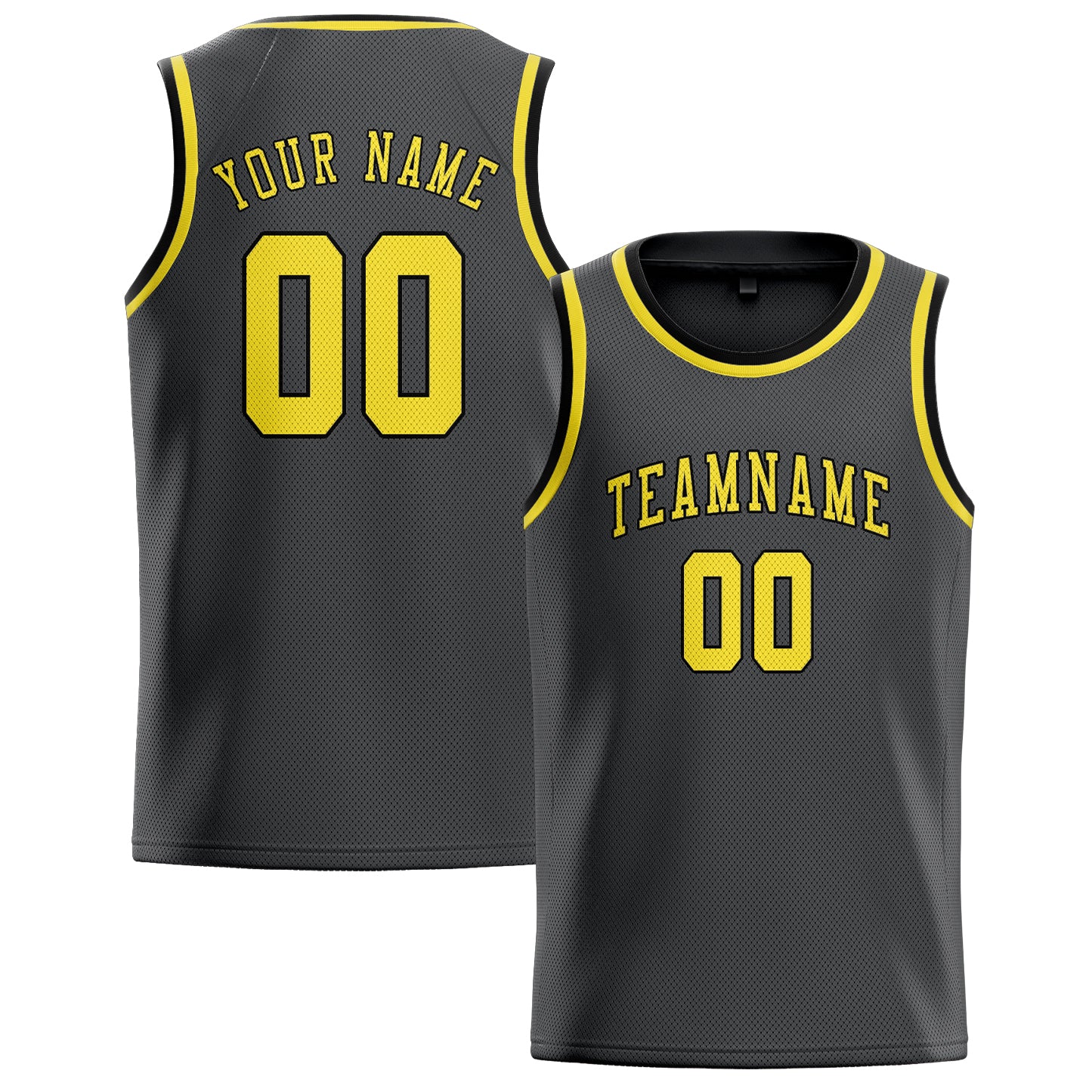 Maillot de basketball personnalisé gris foncé et jaune clair