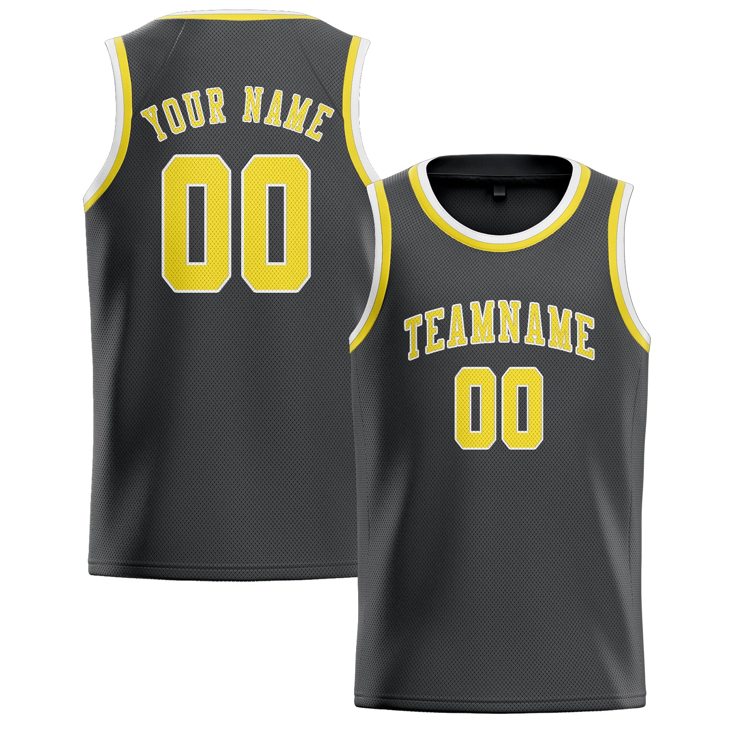 Maillot de basketball personnalisé gris foncé et jaune clair