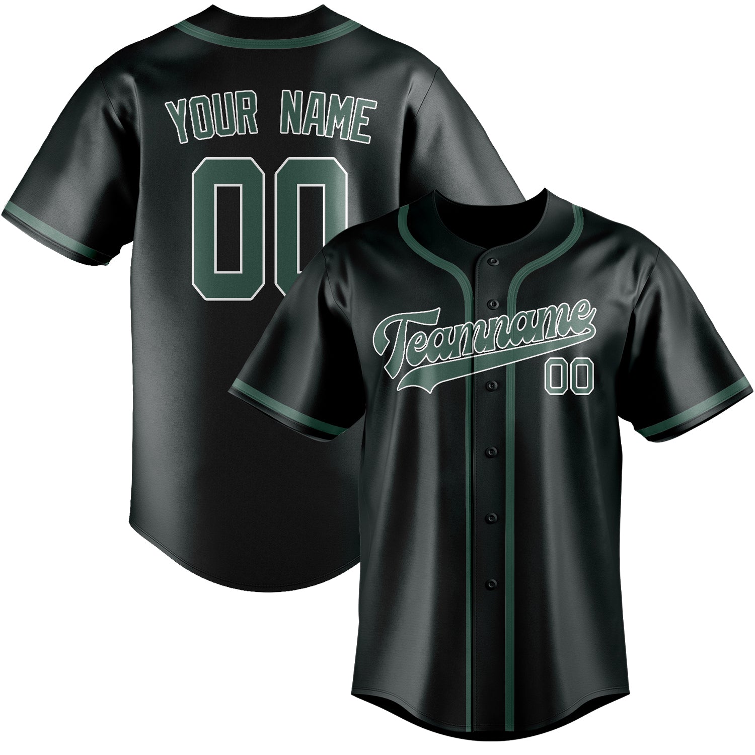 Maillot de baseball personnalisé gris foncé, bleu et vert