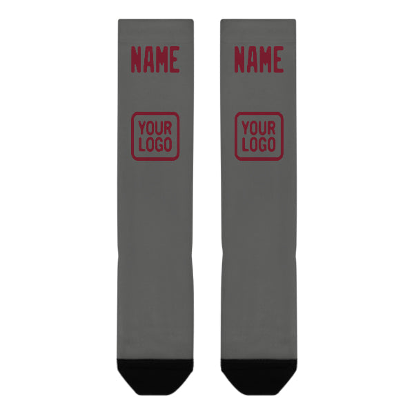 Chaussettes hautes personnalisées gris foncé et rouge carmin